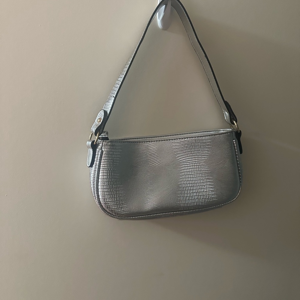 Silver Textured Women's Shoulder Bag